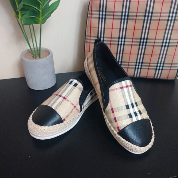 Shoes - Designer inspired plaid tartan espadrille slip ons